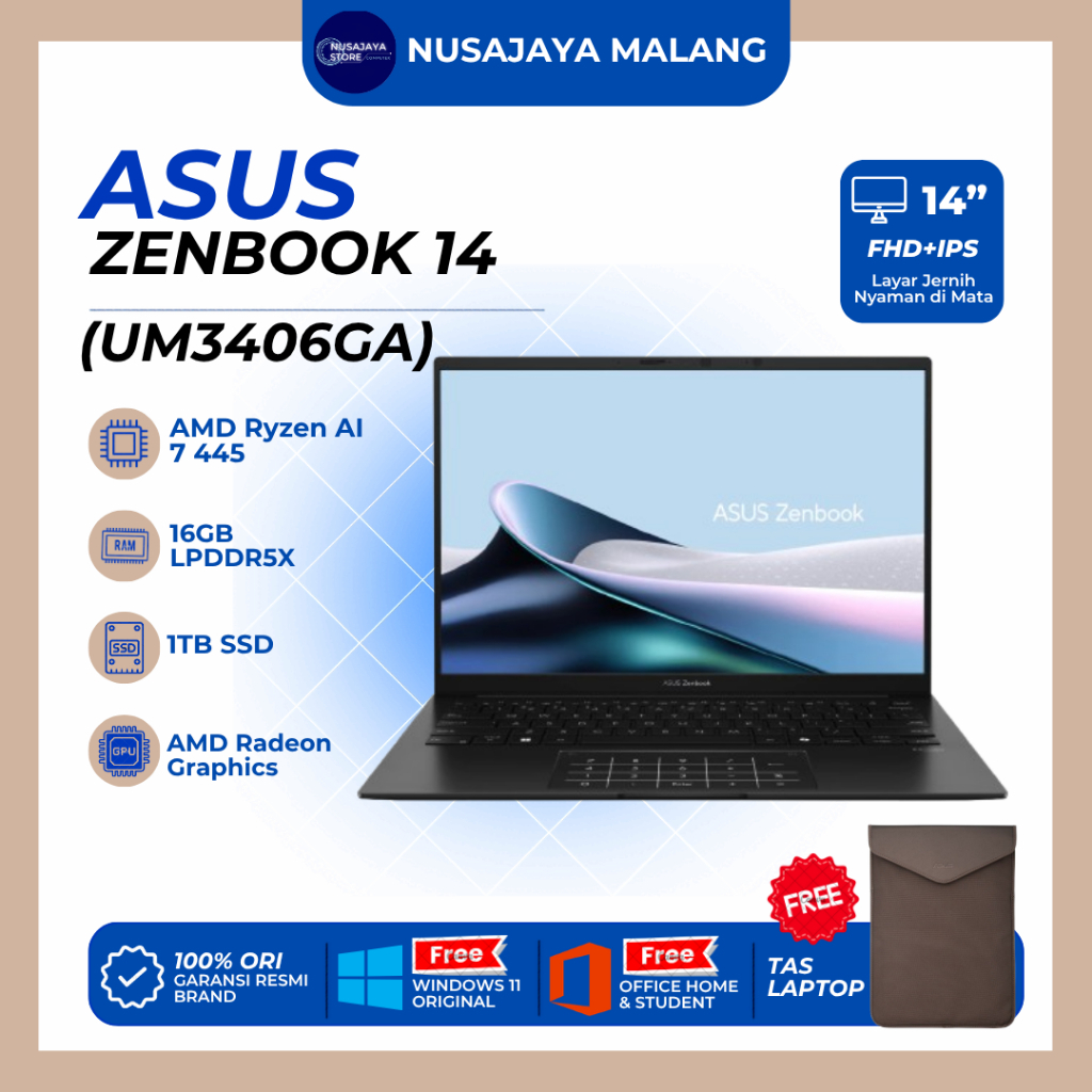 ASUS Zenbook 14 UM3406GA RYZEN AI 7 445 16GB /1TB SSD - OLED 14" WUXGA - WIN11+OHS