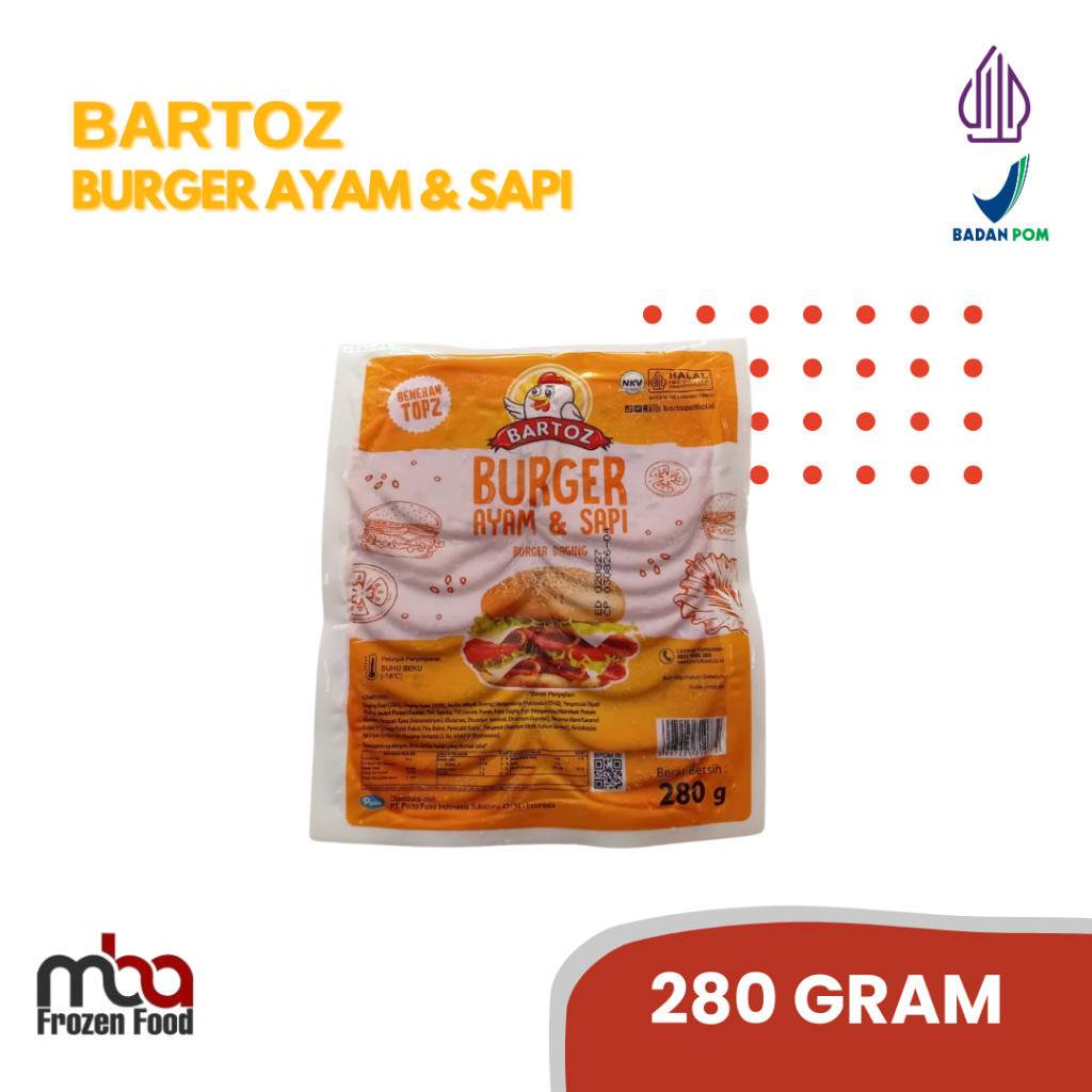 BARTOZ Burger Ayam & Sapi 280 Gram /Patties /Ham /Smokebeef /Beef /Sosis /Daging /Sapi /Frozenfood /