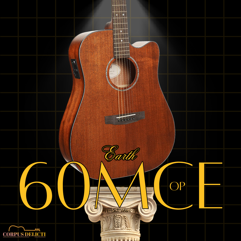 Cort Earth60MCE OP Electric Acoustic Guitar Original Solid Mahogany Top Dreadnought Cutaway dengan C