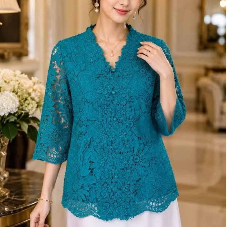 Blus Brokat CZ Bunga Timbul Premium
