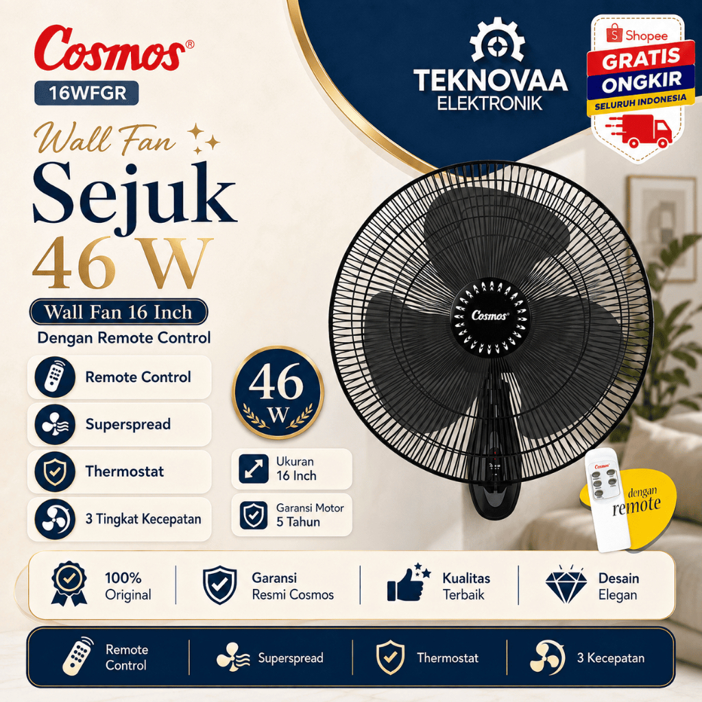 COSMOS KIPAS ANGIN DINDING - 16 WFGR 16"/16WFGR/16-WFGR/KIPASADAREMOTE/100% ORIGINAL/GARANSI RESMI