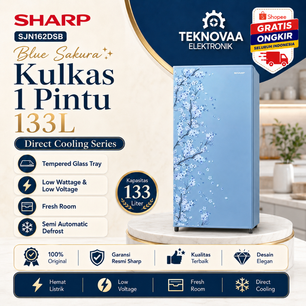 KULKAS SHARP 1 PINTU SJN162DSB 128L/SJN-162DSB/SJN162DSB/SJN-162-DSB/SJN 162 DSB/ORIGINAL BERGARANSI