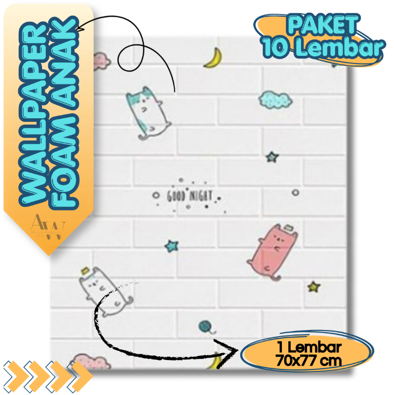 PAKET ISI 10 LEMBAR Wallpaper Dinding 3D Foam Wallfoam Bata Kulit Motif Anak 70cm x 77cm