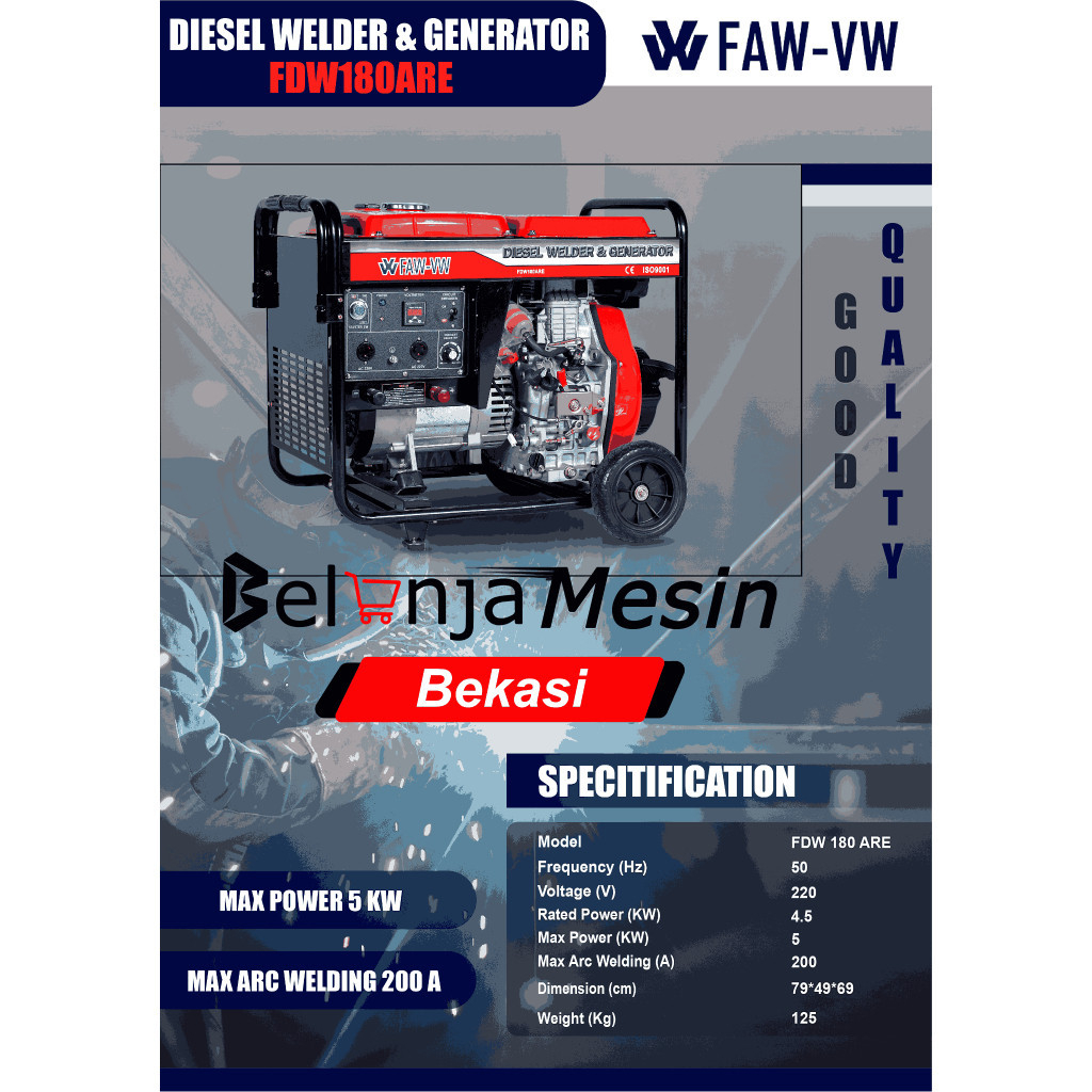 Genset las diesel 200 ampere 5000 watt solar FAW-VW FDW180ARE portable