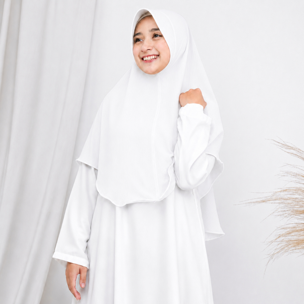 Bergo Maryam Pet Ped Tali Putih Crinkle Airflow Tali / Jilbab Maryam / Kerudung Maryam Instant Ukura