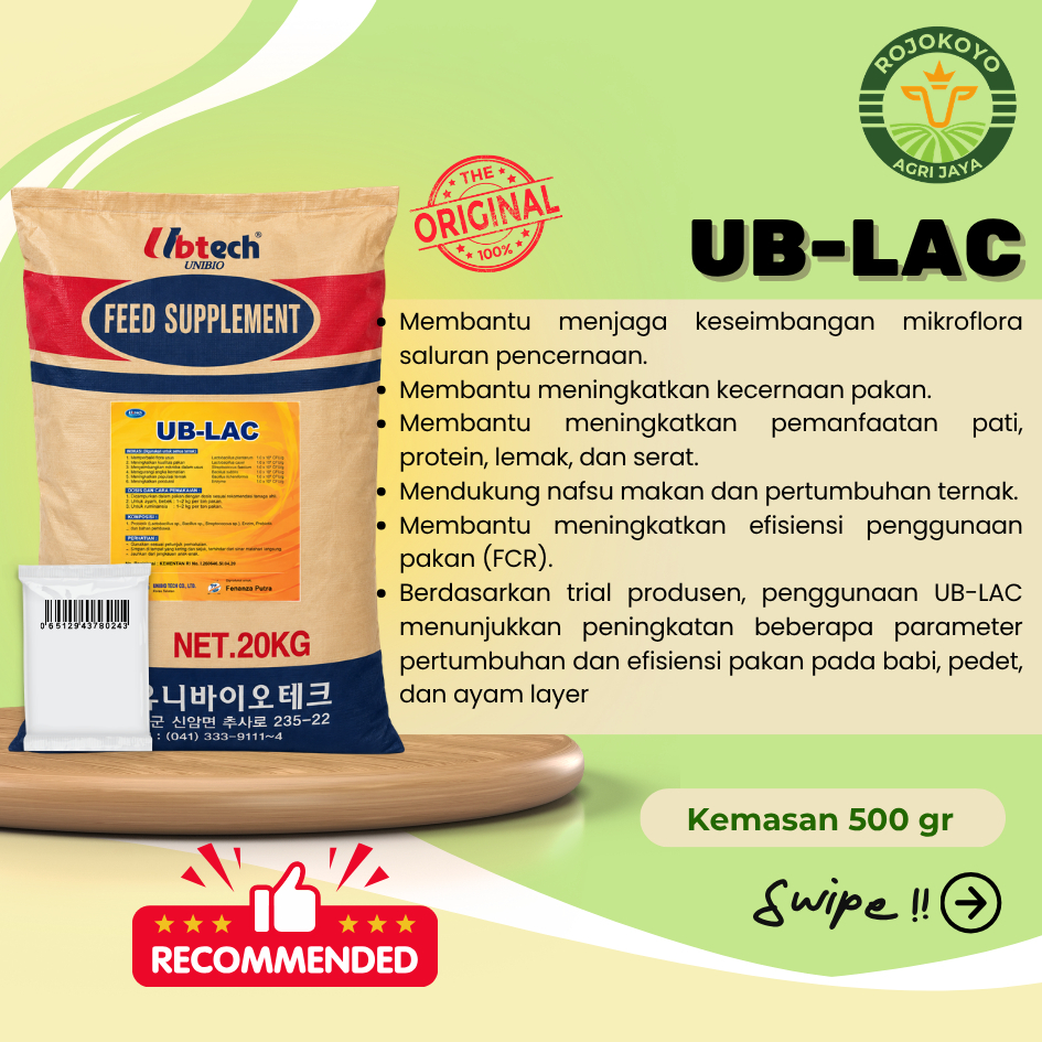 Ubtech Unibio UB-LAC Feed Supplement 500 Gram Probiotik Ragi Enzim Feed Supplement – Kombinasi Multi