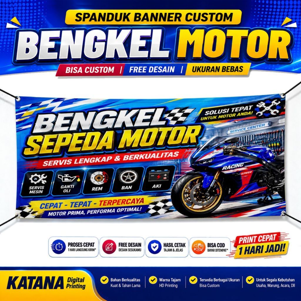 Spanduk Bennar Bengkel Motor custom Racing / Backdrop Spanduk Bengkel Motor