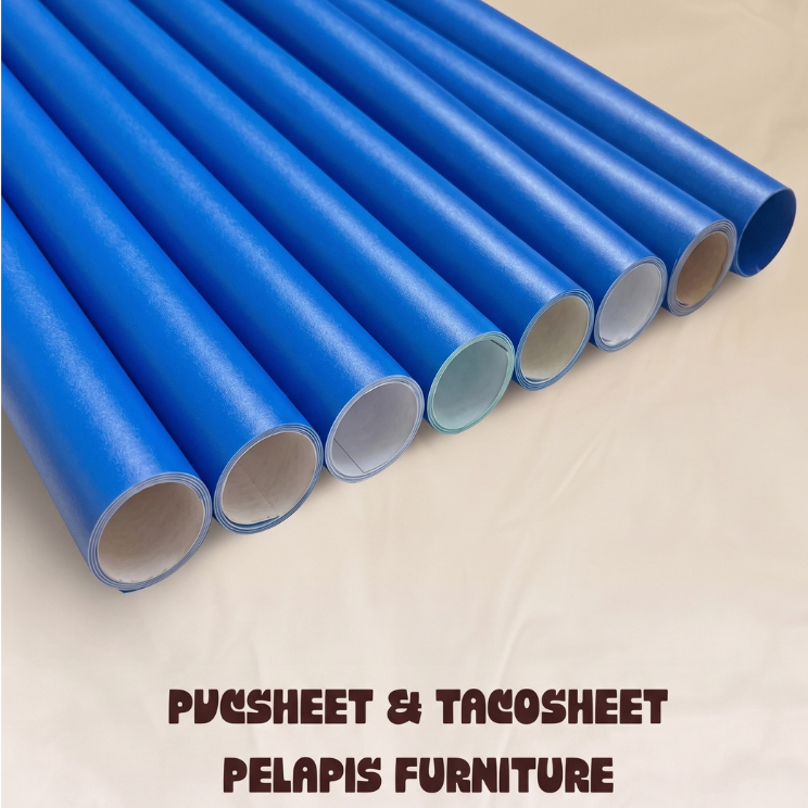PVC Sheet & Taco Sheet Warna Biru Laut Solid Woodgrain Premium 0.15mm Pelapis HPL Furniture Lemari K