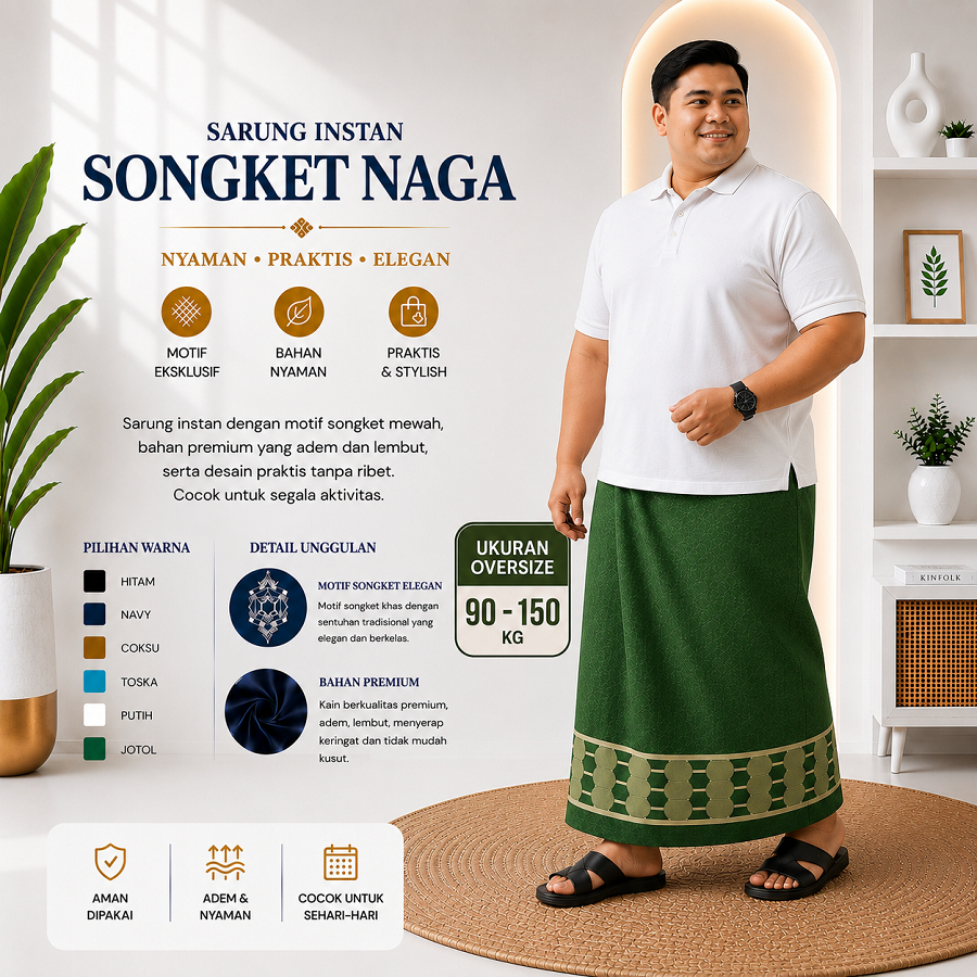 Sarung Instan Jumbo Songket Naga Sarung Muslim Pria