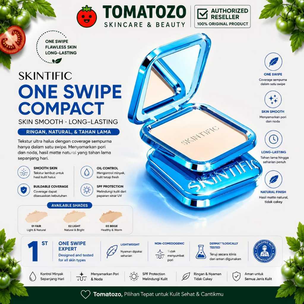 TOMATO-SKINTIFIC Ultra Cover Powder Foundation Two Way Cake Pressed Powder Bedak Padat