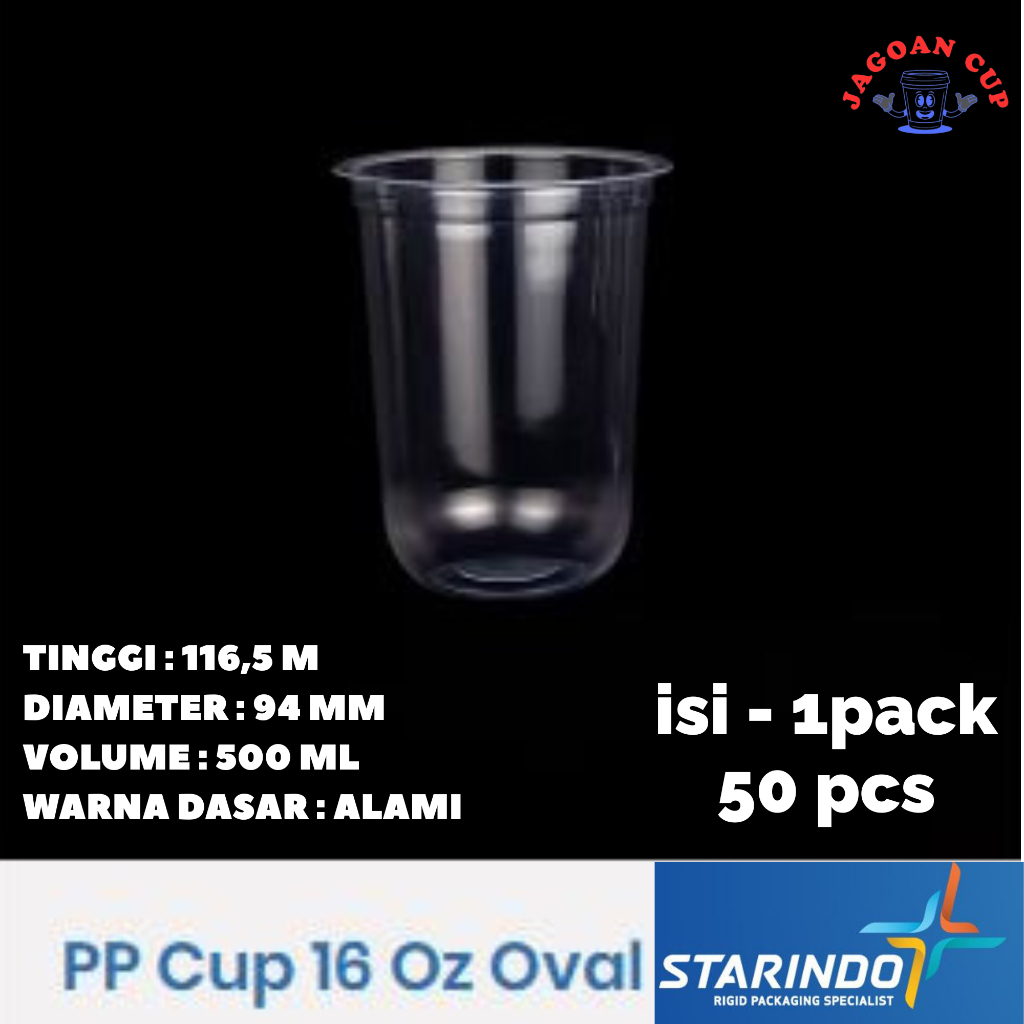 Gelas Plastik 16 Oz Polos OVAL Starindo / Pp Cup Starindo 16 Oz