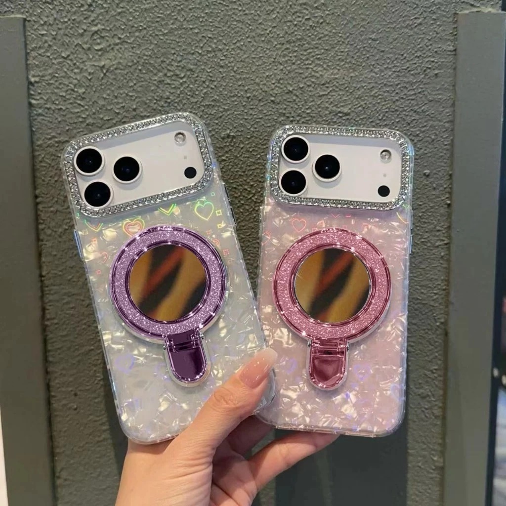 With Mirror Standing Luxury Diamond Sparkling Case Compatible For IPHONE 6 7 PLUS X XR 11 12 13 14 1