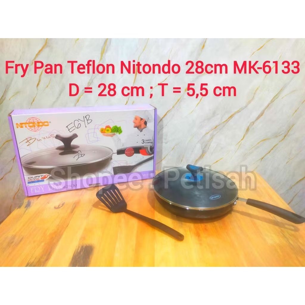 Fry Pan Teflon Nitondo 28cm MK-6133 / Wajan Pengorengan Teflon Bertutup 28cm / Teflon 28cm / Kuali T
