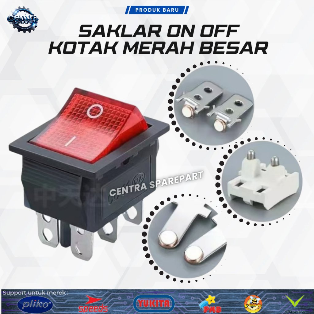 Switch ON OFF Kotak Merah Besar Saklar Lampu Mobil Motor Aki Anak Tombol Switch Mobil Remot Aki 6V 1