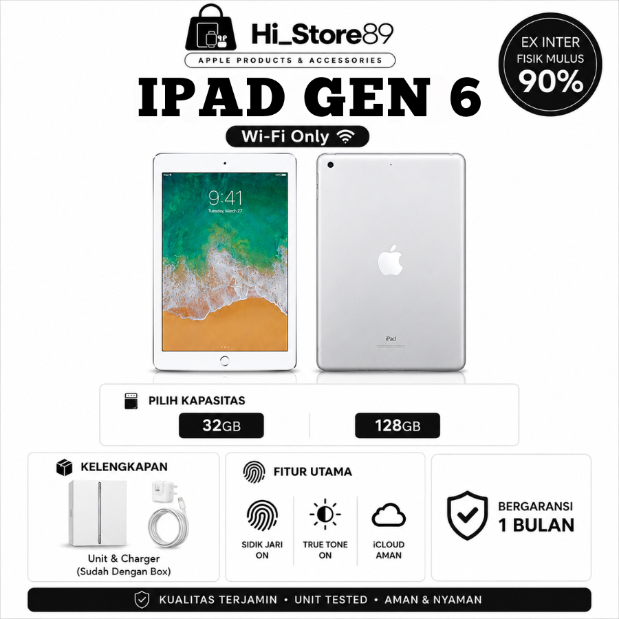 Apple iPad Gen 6 WiFi Only 32GB 128GB | Second Original Inter Termurah