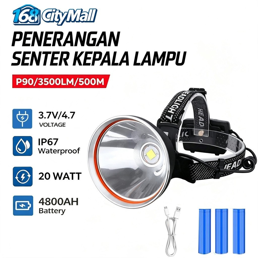 Senter Kepala Lampu 4800MAH Cahaya Kuning Lampu Cahaya Putih Rechargeable Original Lampu USB Hiking 