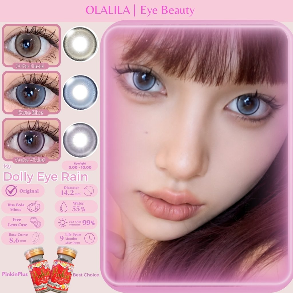 Softlens My Dolly Rain Natural 14,2mm Cute Hazel Blue Violet Soflen Minus Normal Soflen Brown Lensa 