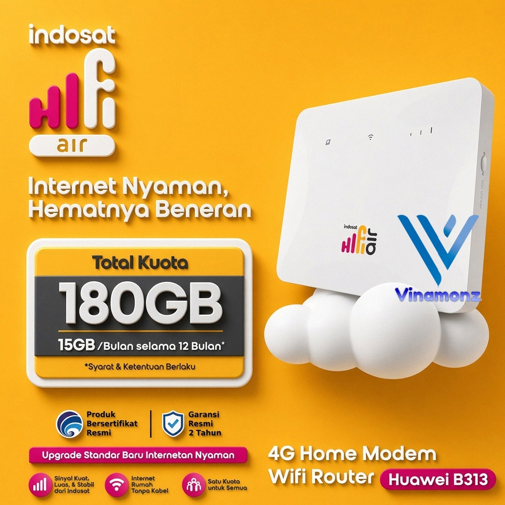 Indosat HiFi Air Huawei B313 Modem Router WiFi 4G FREE 180GB 15GB/BULAN SELAMA 1 TAHUN