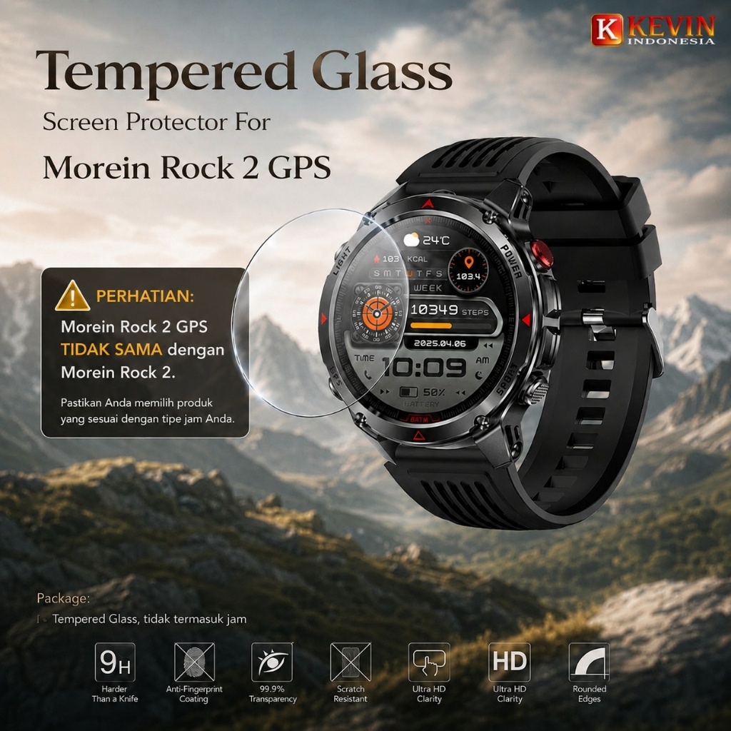 KEVIN Kaca Tempered Glass Morein Rock 2 GPS – Anti Gores Pelindung Layar Smartwatch