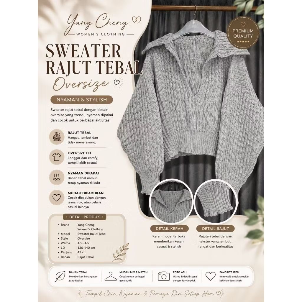 Sweater Rajut Tebal Oversize Yang Cheng Women's Clothing