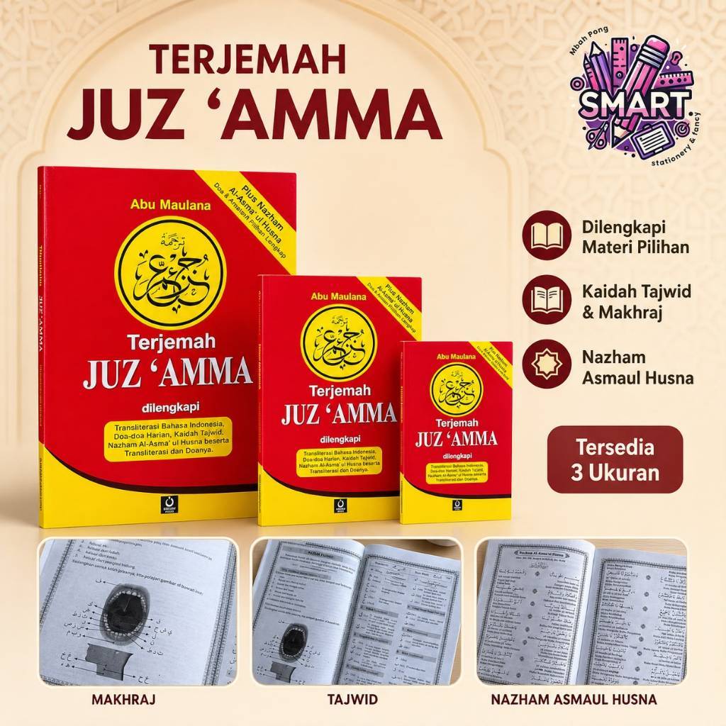 Juz Amma Lengkap Terjemah Transliterasi Arab Latin + Asmaul Husna + Kaidah Tajwid + Doa Harian