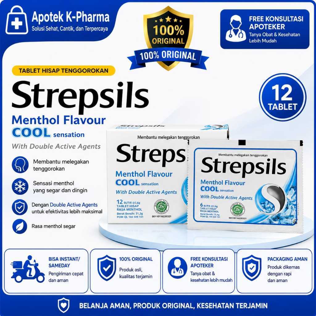 Strepsils Cool Dan Original Isi 12 Butir Obat Original Reckitt