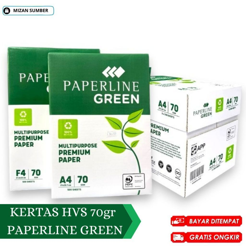 Kertas HVS Paperline Green Multipurpose Premium Paper A4 F4 70gsm 500 Lembar / Cirebon / Gratis Ongk