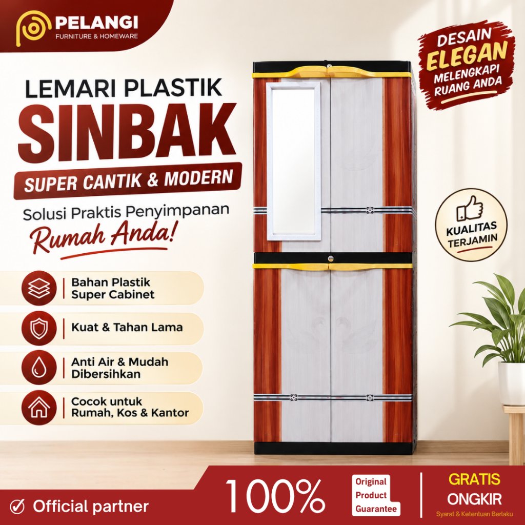 Lemari Plastik Sinbak Super Cabinet + Kaca Lemari Pakaian Plastik Serbaguna Ekonomis