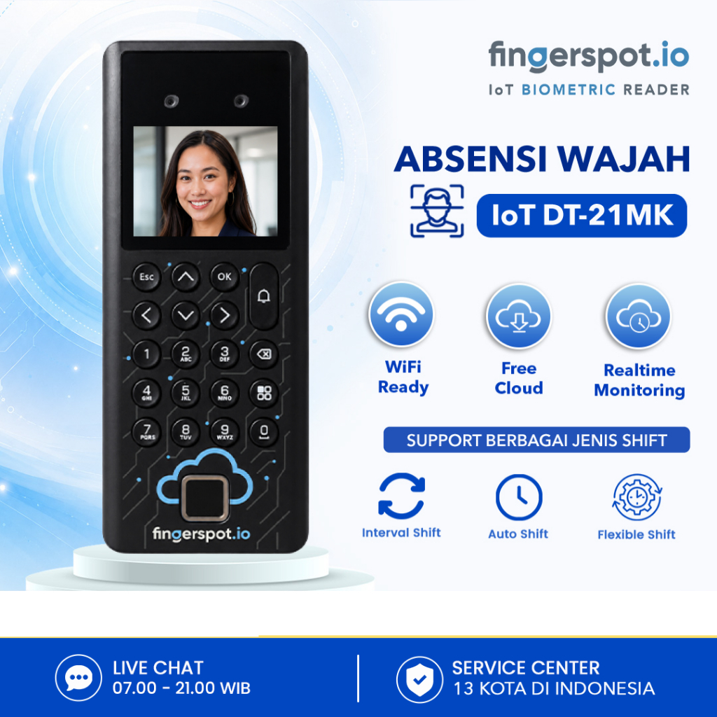 Fingerspot – IoT DT-21MK | V720 | Mesin Absensi Wajah, Sidik Jari, Kartu RFID 13,56 MHz | WiFi TCP/I
