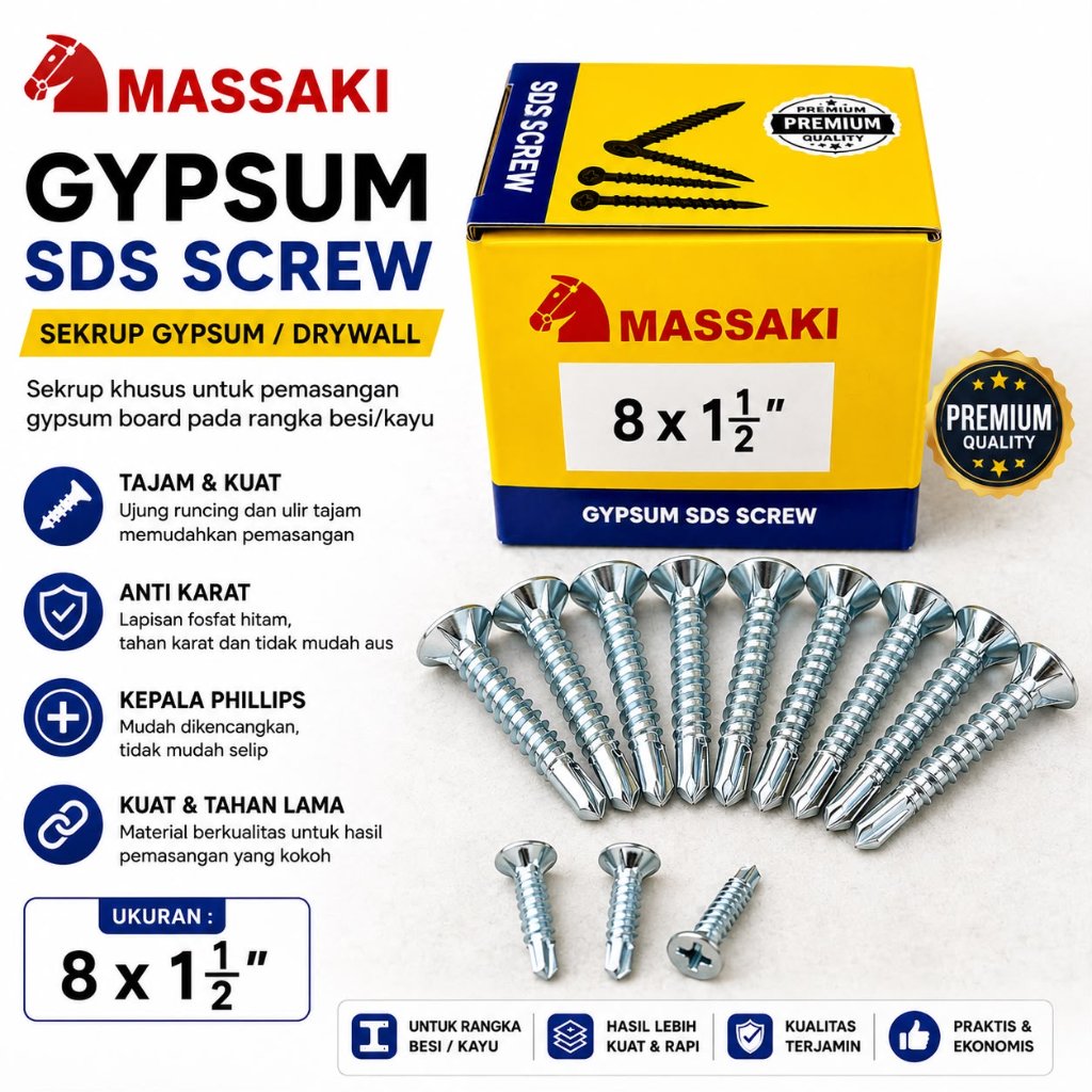 SEKRUP KOREK GYPSUN Massaki Gypsum SDS Screw 8 x 1½ Inch Sekrup Gypsum Drywall