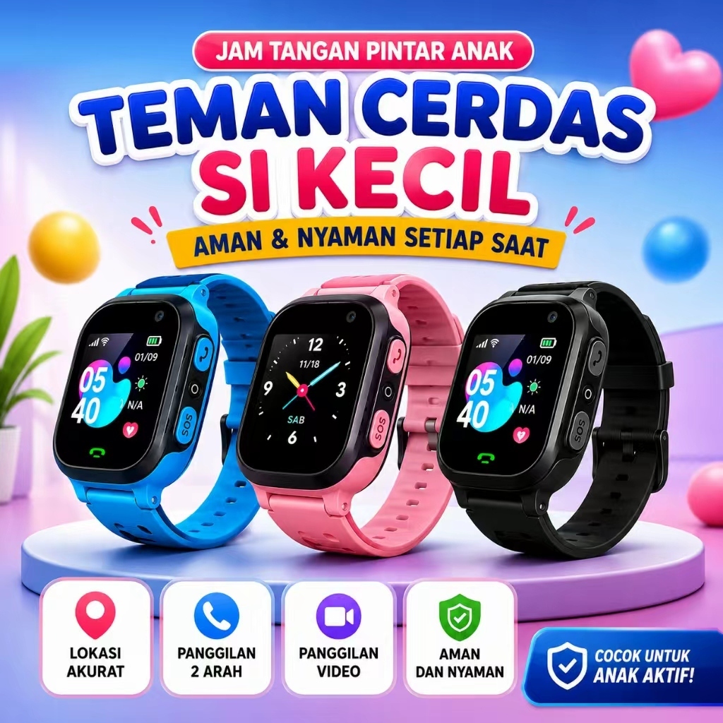 Smartwatch Anak GPS – Jam Tangan Pintar Anak Waterproof, SOS, GPS & Senter Bisa Telepon,