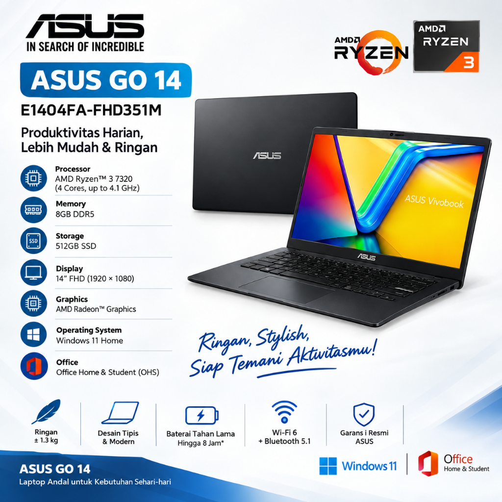 NTB ASUS GO 14 E1404FA-FHD351M RYZEN 3 7320/8GB/512GB/14"/FHD/W11+OHS (BLACK)