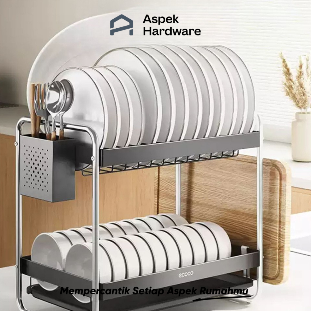 ECOCO Dish Rack Aluminium (Double-Layer/Standard) - Rak Piring Aluminium / Rak Pengering Piring Alum