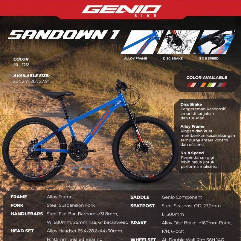 Sepeda Gunung Mtb 24 Inch Genio Sandown 1 Alloy 24 Speed Sepeda Mtb 24 Inch Genio Sandown 1
