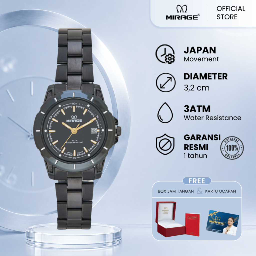 Mirage Jam Tangan Original Wanita Analog 8713 L Full Black Original Stainless