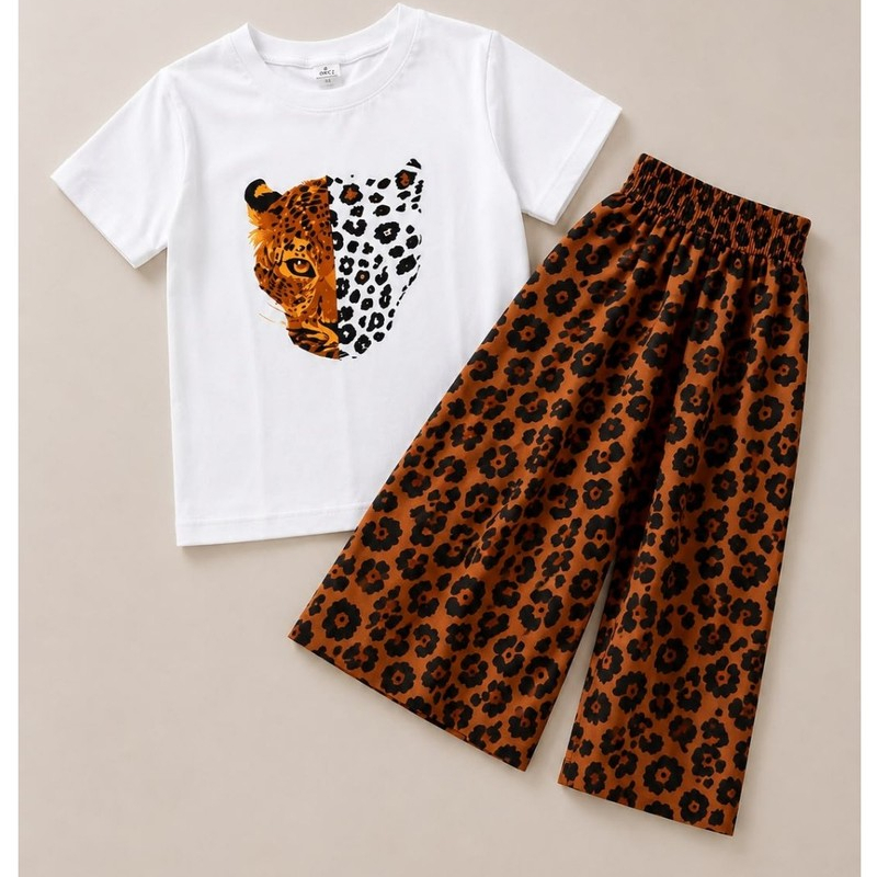 One Set Setelan Anak Unisex Cotton Combed Kulot Macan 1-12 Tahun