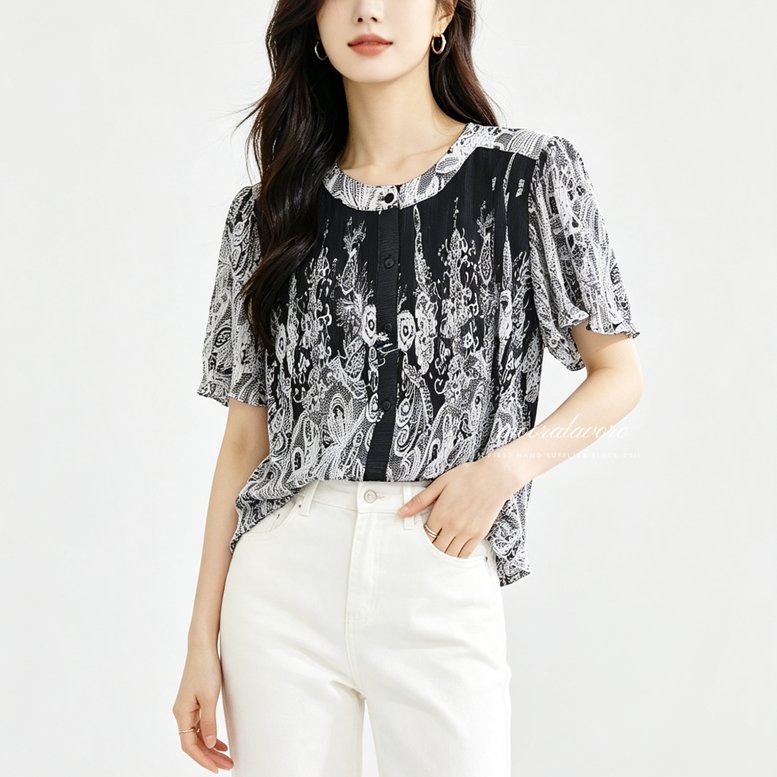 AVERY VINTAGE FLORAL PRINT PLEATS LOOSE TOP KOREAN STYLE READY BANGKOK PREMIUM BKK