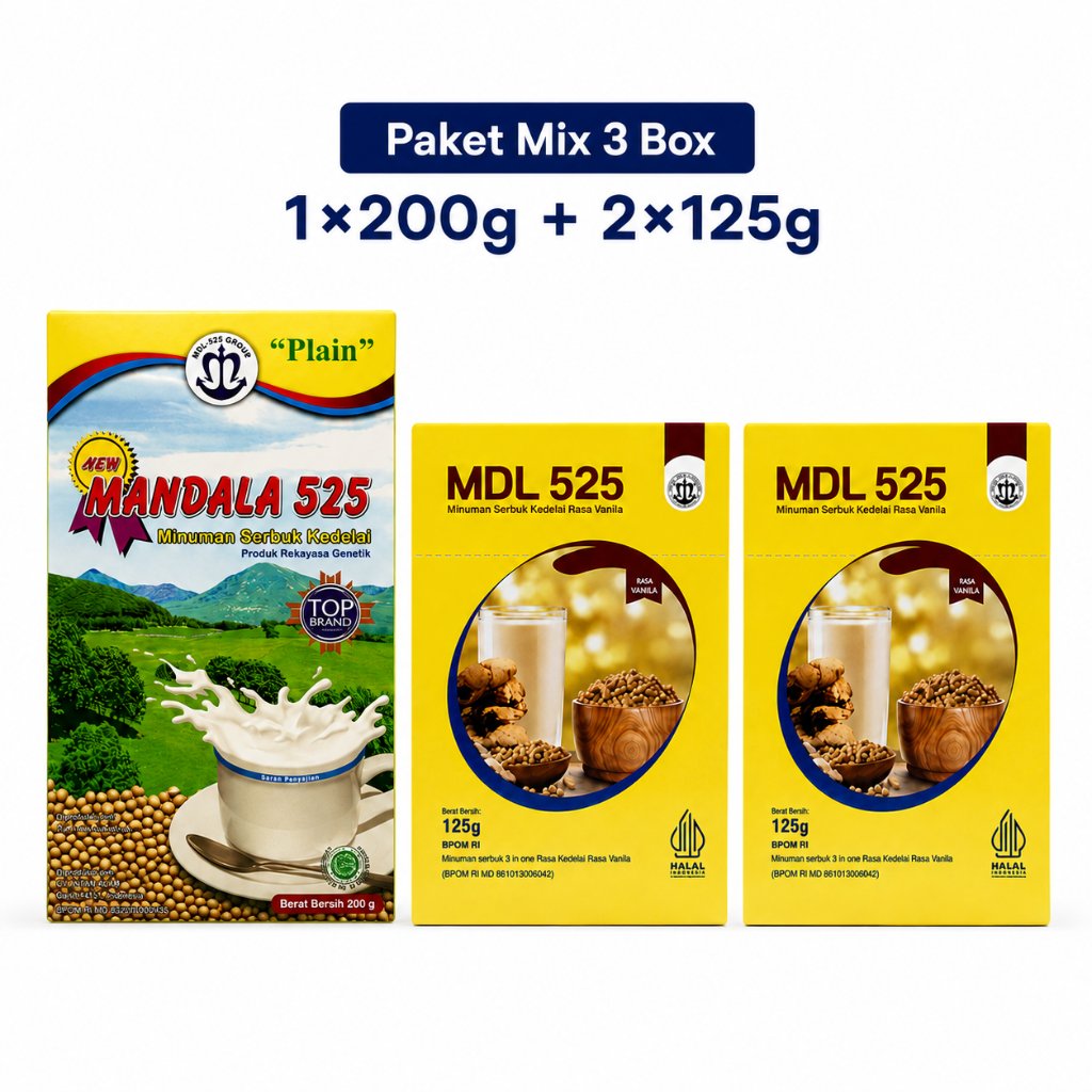 MDL 525 - Paket Hemat Mix Mandala 525 & MDL 525 | 1x200g + 2x125g | Minuman Serbuk Kedelai