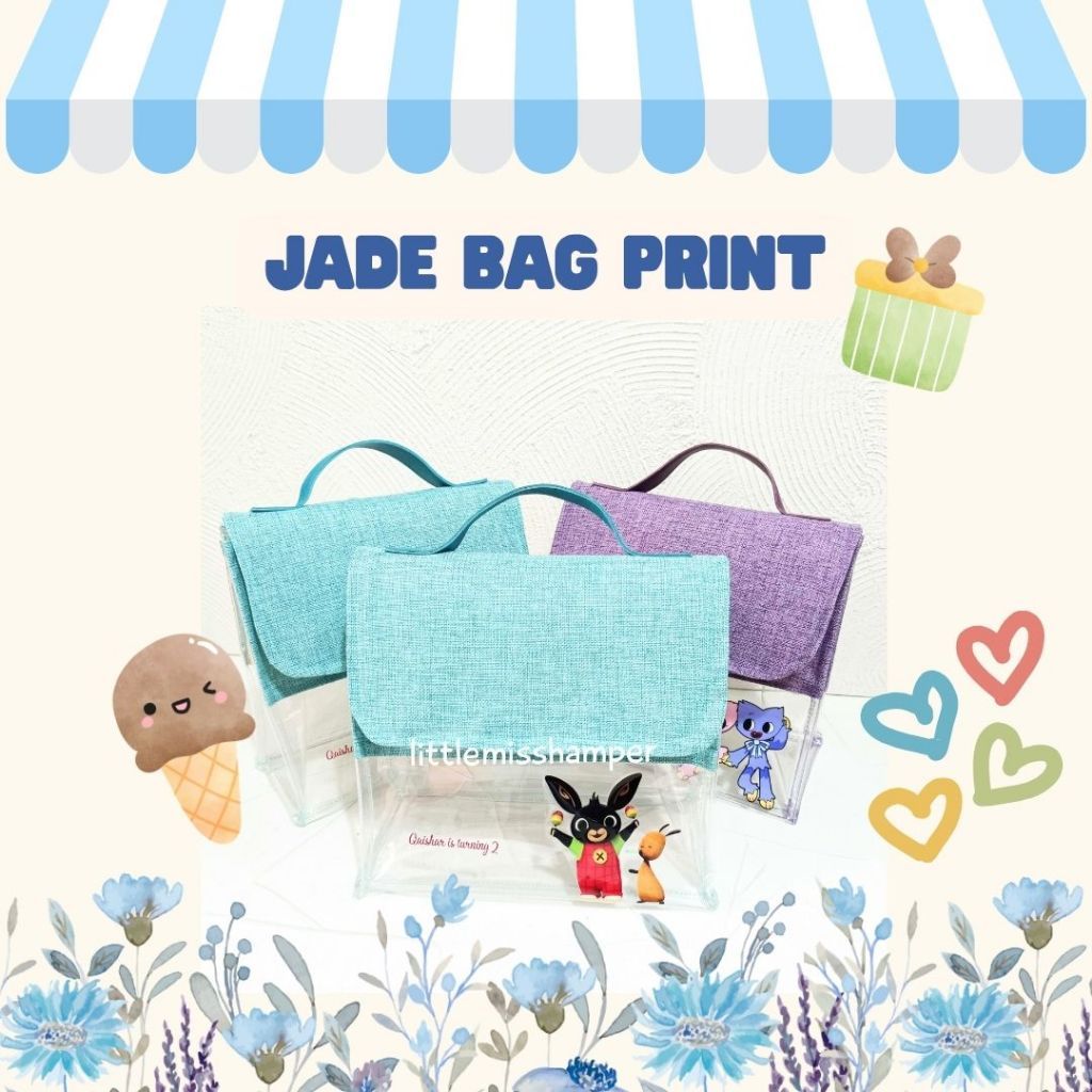 Jade bag with mika printing canvas custom goodie bag ultah tas transparan custom made