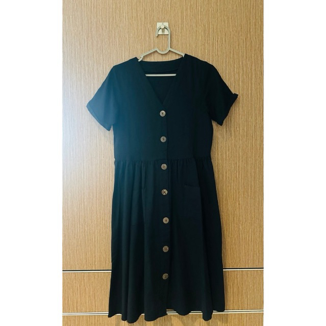 preloved dress wanita button black dress casual dress
