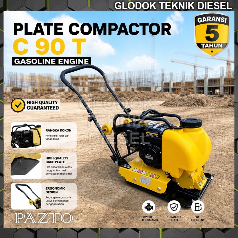 Kaizoku Mesin Stamper Kodok + 6.5 HP Engine Bensin Plate Compactor Gasoline Engine C90 T Pemadat Tan