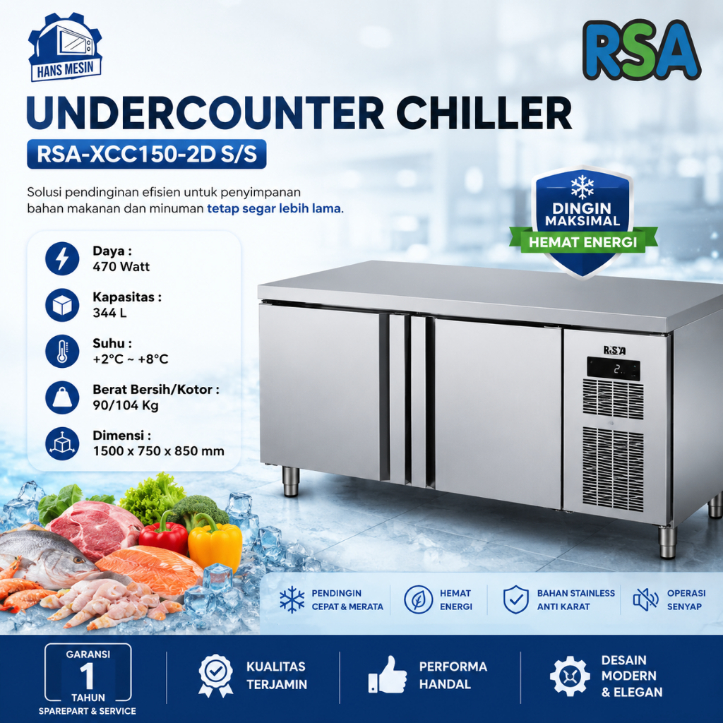 RSA CHILLER STAINLESS STEEL 2 PINTU / UNDERCOUNTER CHILLER RSA XCC-150-2D