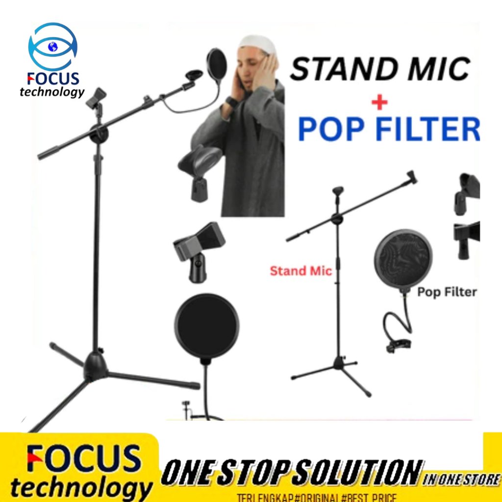 Stand Microphone + Mic Holder / Stand Mic Lantai Tripod Condenser
