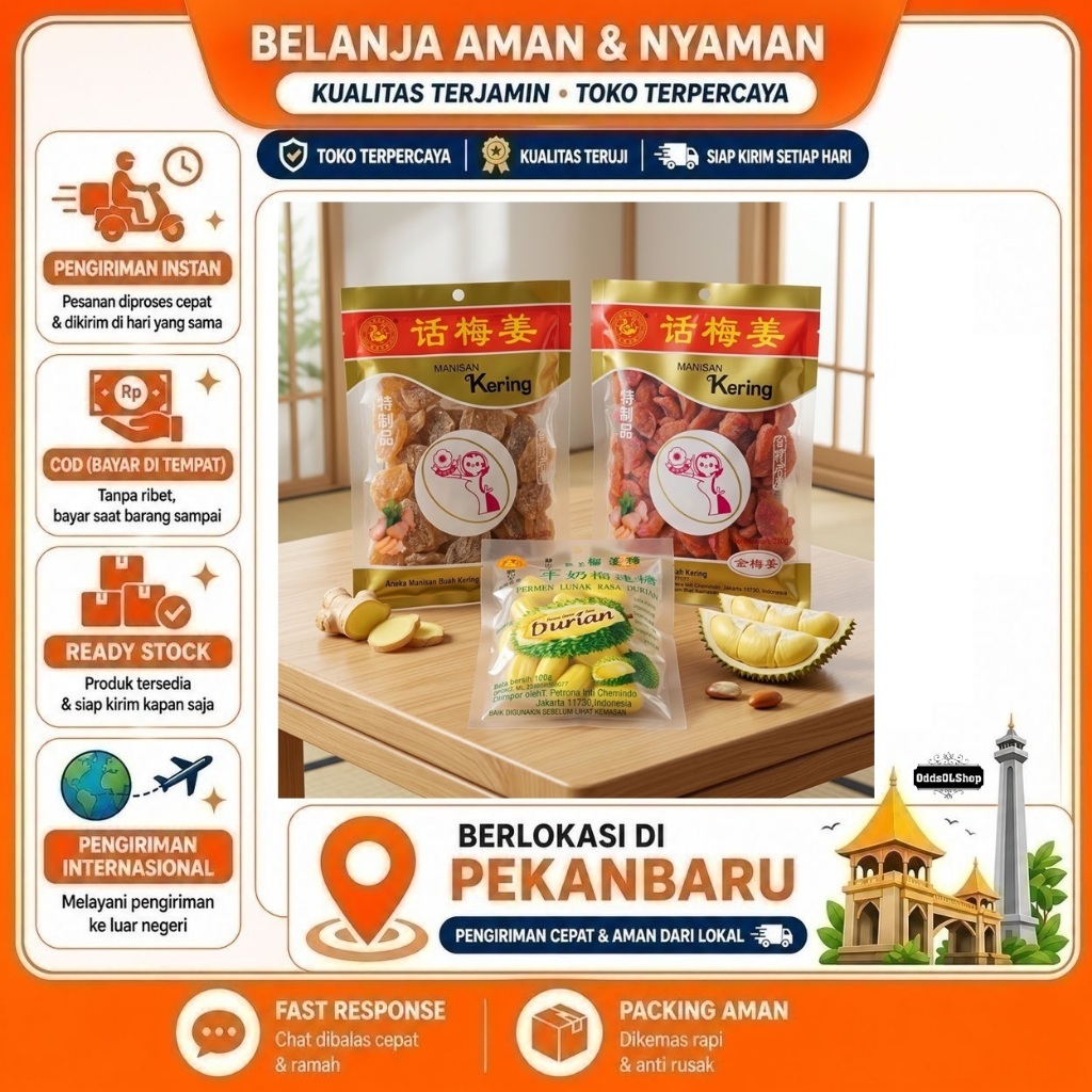 Chen Liang Ji Manisan Buah Kering Jahe Original, Jahe Merah, & Durian Camilan Red Ginger Candy Dried