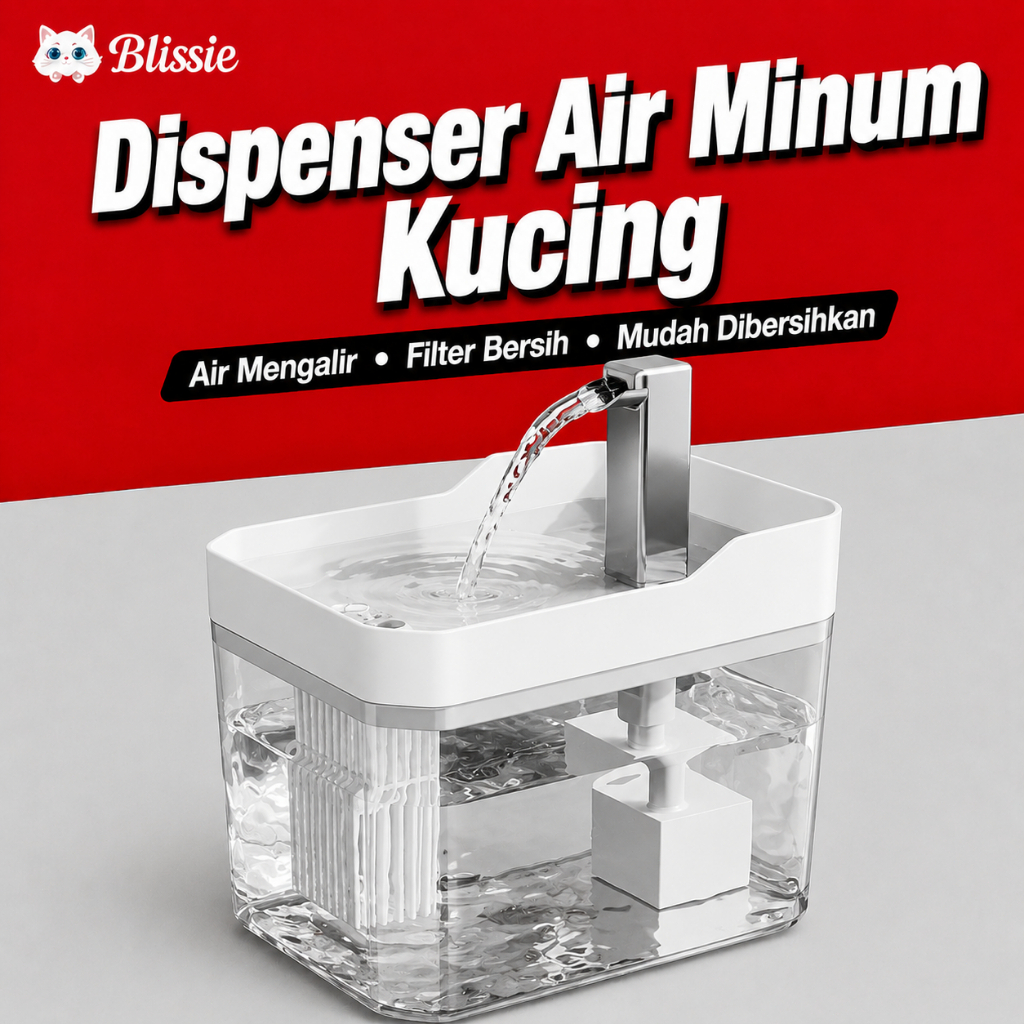 Dispenser Air Minum Kucing Otomatis Sirkulasi Air Hidup Filter Ganda Pompa Hening Anti Kering Kapasi