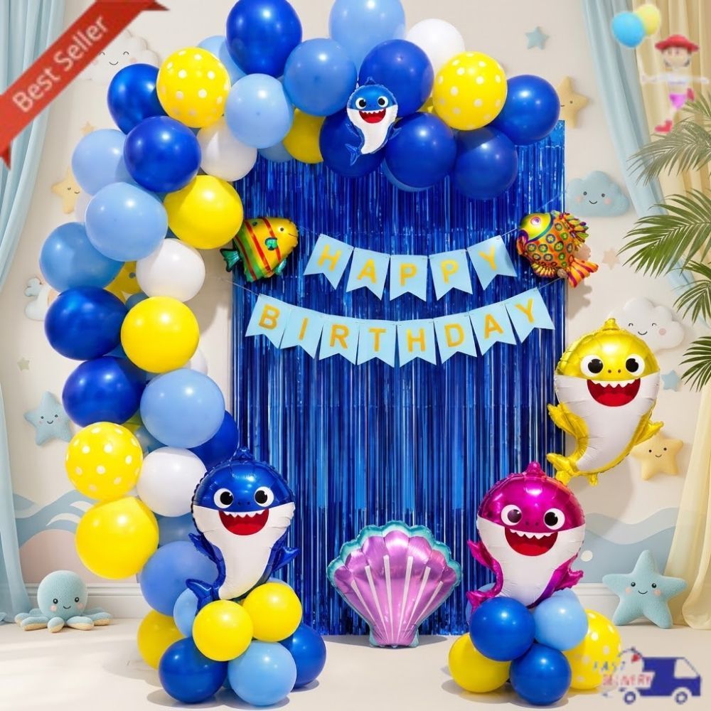 Set Dekorasi Balon Ulang Tahun Baby Sh4rk Biru Balon Paket Garland Baby Hiu Dekorasi Tema Laut Ikan 