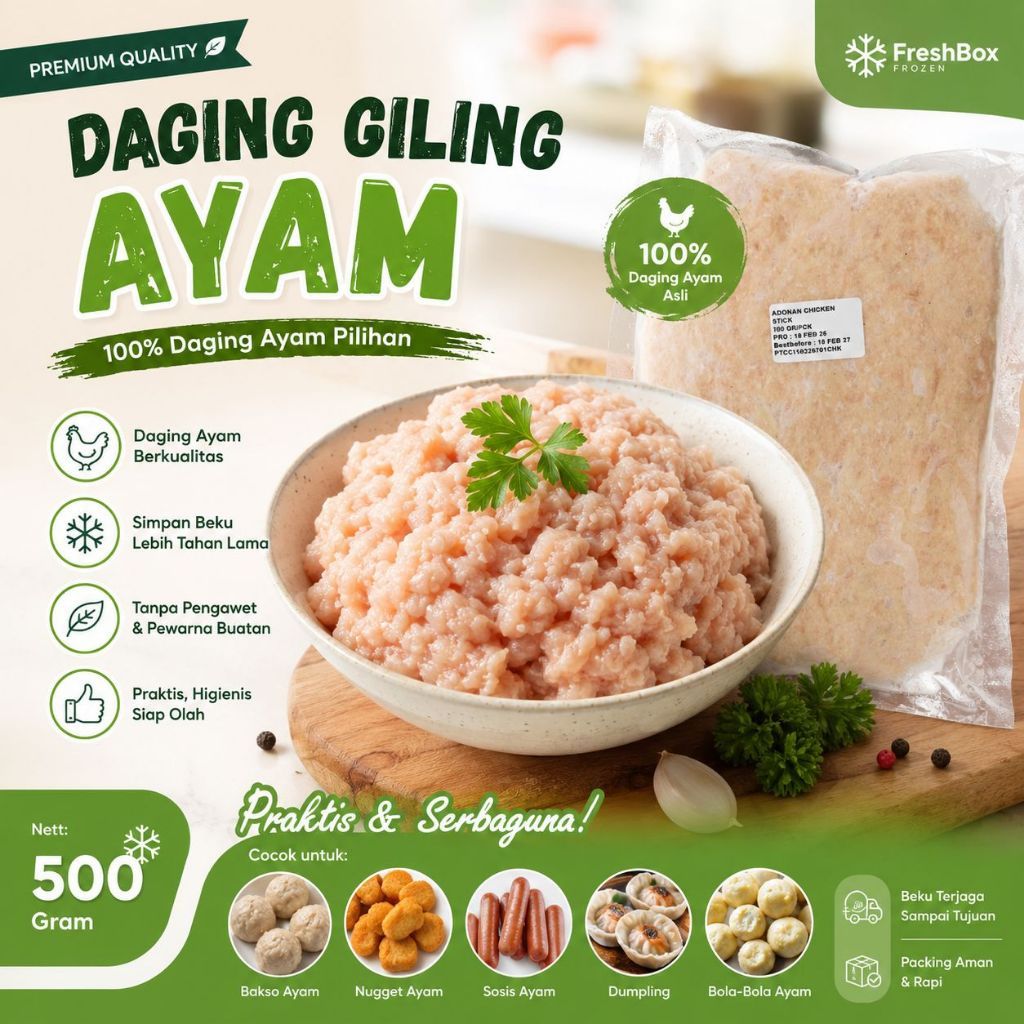 Daging Giling Ayam 500gr Fresh Frozen | Daging Ayam Giling Halus Beku