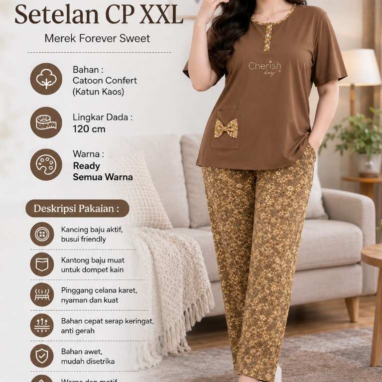 DP017  Setelan CP XXL Merek Forever Sweet Grosir Baju Tidur Piyama Wanita dewasa terbaru bahan Kaos 