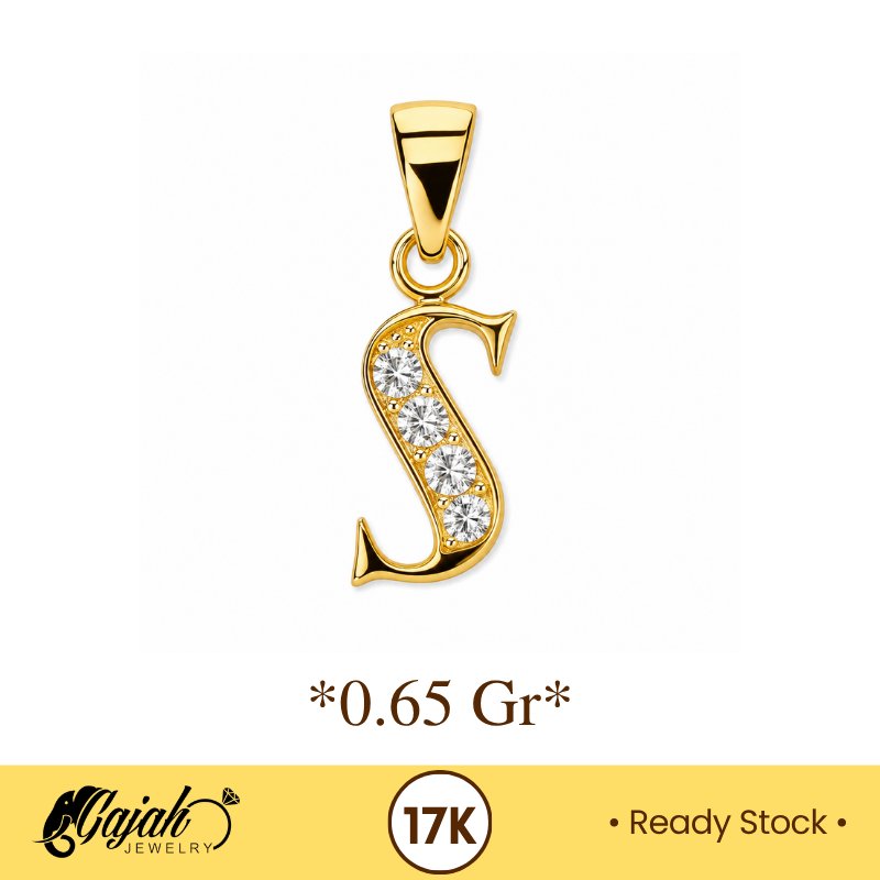 Liontin Huruf S Emas 17K -  0.65 Gram