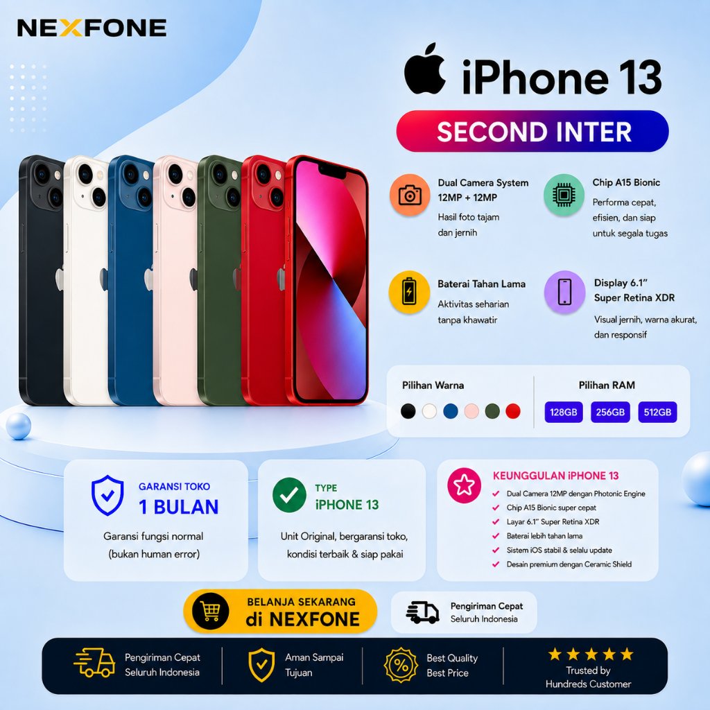 Iphone 13 256GB HP13 Second Original Bekas Fullset Second Inter Like New HP13